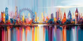 Big Ben and London Eye in vibrant artistic style by MArt