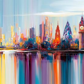 Big Ben and London Eye in vibrant artistic style by MArt