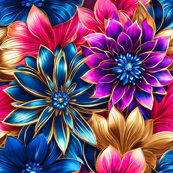 Moderne bloemen in blauw en paars van The Photo Artist