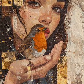 Roodborstje vrouw met bruine ogen van Emiel de Lange