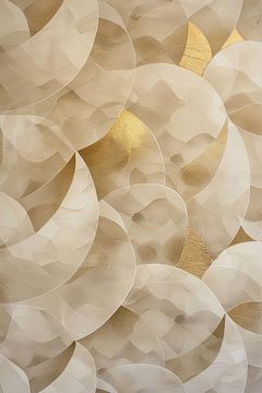 Abstract digital beige with golden eggs art by Digitale Schilderijen