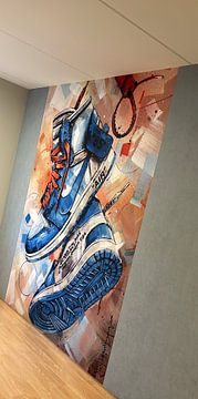 Klantfoto: Nike air Jordan 1 Chicago Off White schilderij (blauw) van Jos Hoppenbrouwers