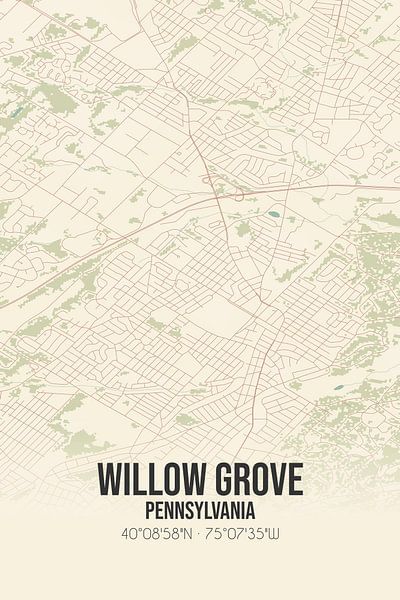 Carte ancienne de Willow Grove (Pennsylvanie), USA. par Affiches de lieux