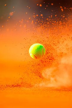 Tennisbal op rode kleibaan van Poster Art Shop