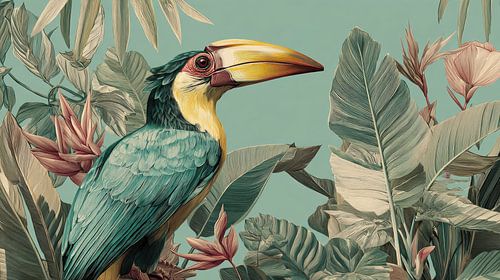 Toucan in Tropical Leafy Exotic Elegance in Detail