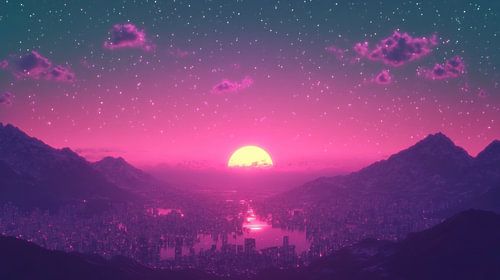 Vaporwave 80s sunrise