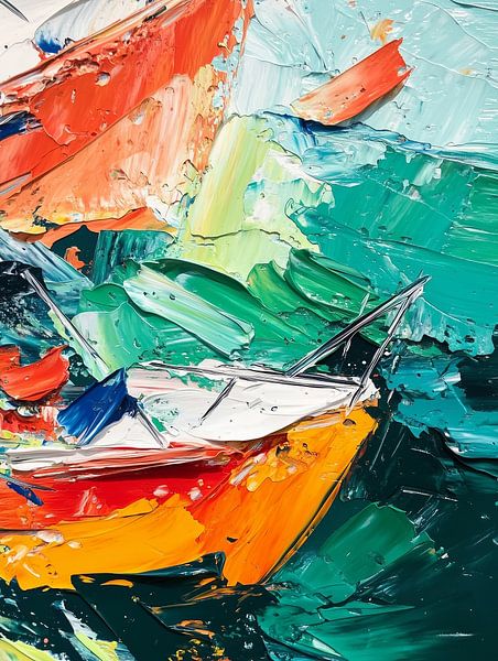 Abstract landschap in oranje en groen van artefacti