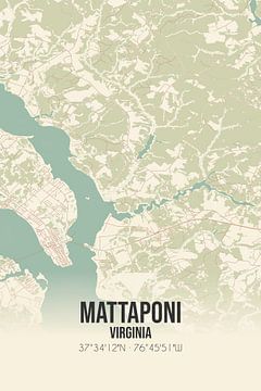 Alte Karte von Mattaponi (Virginia), USA. von Rezona