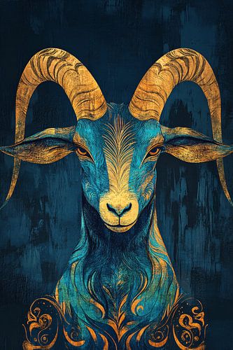 Blauwe geit met gouden details
