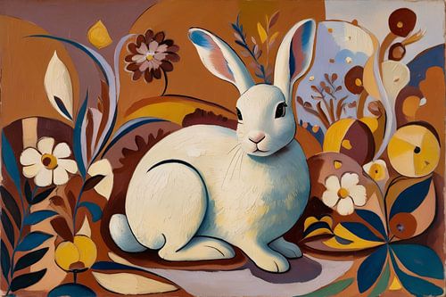 Retro konijn met bloemen