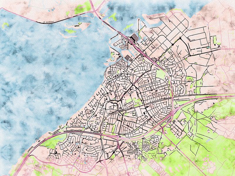 Kaart van Harderwijk in de stijl 'Soothing Spring' van Maporia