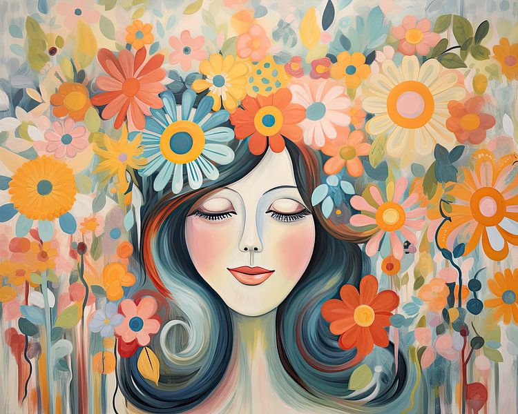 Porträt mit Blumen von Wunderbare Kunst