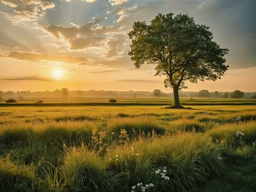 Beautiful Dutch landscape with setting sun by The Photo Artist