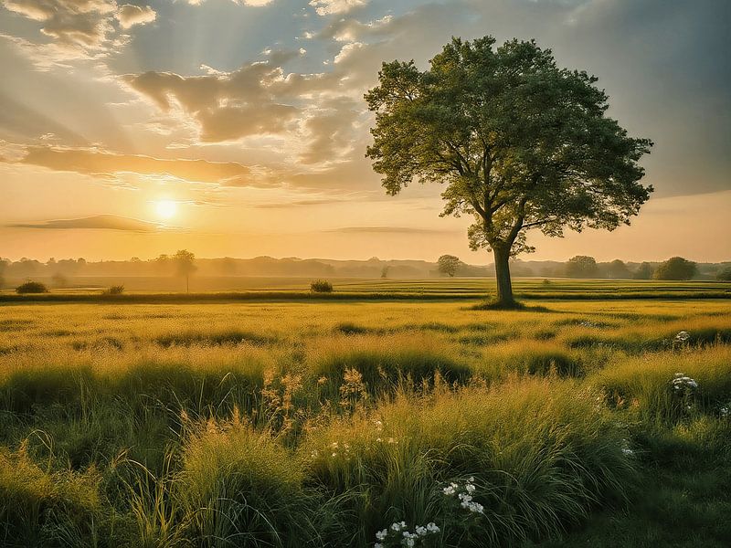 Schöne niederländische Landschaft mit untergehender Sonne von The Photo Artist