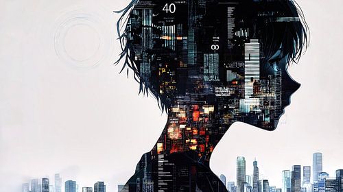 Un jeune homme se fond dans l'horizon numérique
