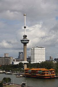 skyline van Rotterdam met zicht op de Euromast en ErasmusMC van W J Kok