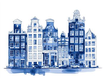 Amsterdam facades in delft blue