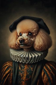 Renaissance poodle portrait by Ellen Van Loon