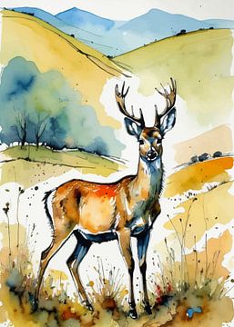 Ree aquarel van MIROKKU
