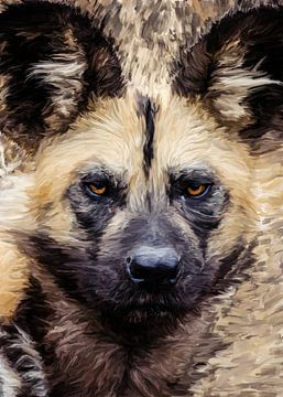 Wilde hond starend schilderij van Septif