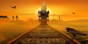 Dampflokomotive im Abendlicht