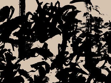 Abstrakte Landschaft in Schwarz auf Beige von Mad Dog Art