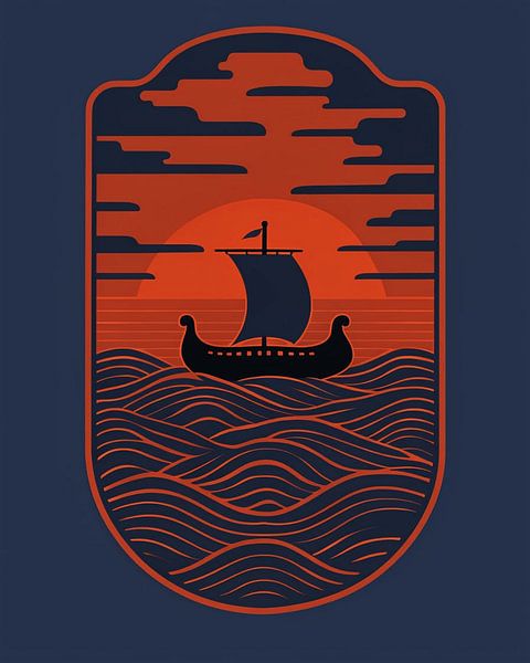 Viking Longship Sunset Voyage : Le voyage d&#039;un marin nordique sur un océan brûlant par Artistic