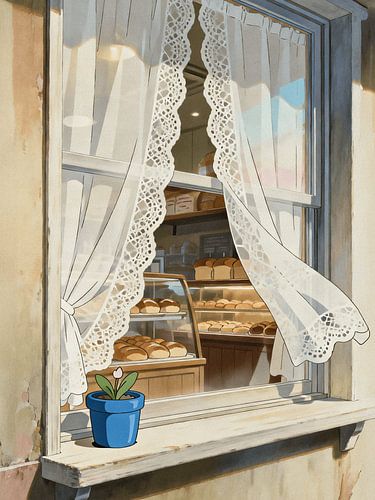 ANIME Morning Bakery Window - Gezellige broodwinkel Ghibli Cottagecore Keuken