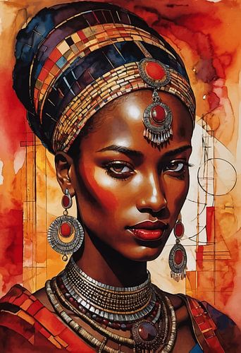 Abstrat schilderij van Afrikaanse vrouw