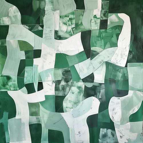 Abstracte Natuur: Groene Schakeringen in Moderne Collage