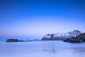 Sunset over Hovden beach at the Vesteralen archipel in Norway