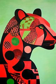 Creative lion profile in red and green by Poster Art Shop