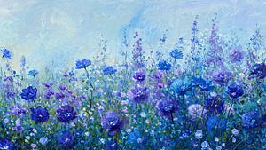 Kornblumen und Rittersporn in einem blauen Blumenfeld