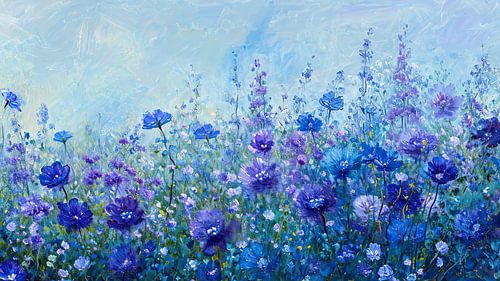 Kornblumen und Rittersporn in einem blauen Blumenfeld