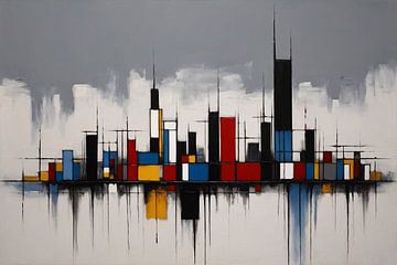 Skyline im Stil von Piet Mondrian von De Muurdecoratie
