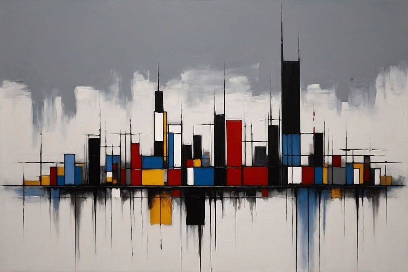Skyline Piet Mondriaan stijl van Art & Soul Creations