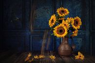 A still life of sunflowers and bees by Cindy Dominika thumbnail