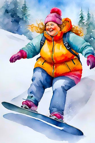 gezellige dame aan het snowboarden