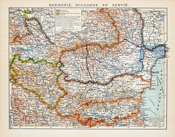 Vintage-Karte Rumänien, Bulgarien und Serbien von Studio Wunderkammer