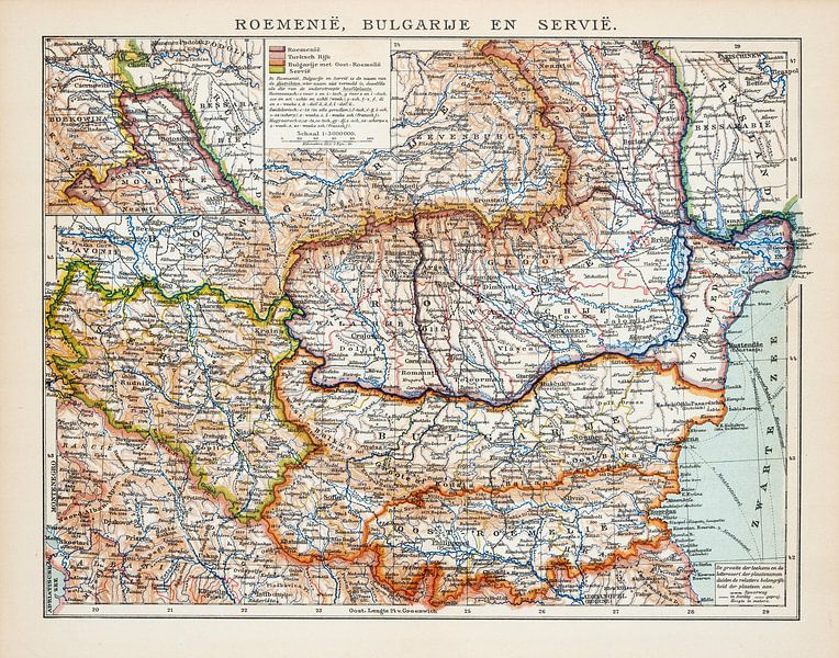 Vintage kaart Roemenië, Bulgarije en Servië van Studio Wunderkammer