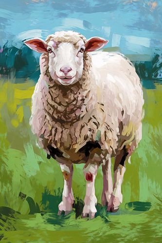Moutons dans une prairie colorée
