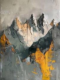 Bergmassiv in Grau, Goldocker und Stuck von Danny van Eldik
