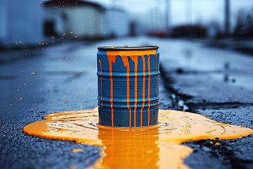 Blue Barrel in Orange Paint by Art & Soul Creations