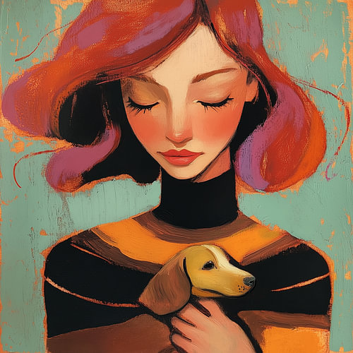 Woman with a Dachshund – A Modern, Colourful Portrait in Warm Tones