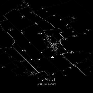 Zwart-witte landkaart van 't Zandt, Groningen. van Rezona
