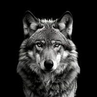 dramatic portrait of a wolf looking straight into the camera