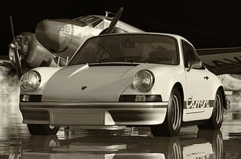 Black and White Photo of a Porsche 911 Carrera
