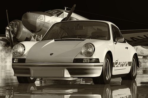 Zwart-wit foto van een Porsche 911 Carrera