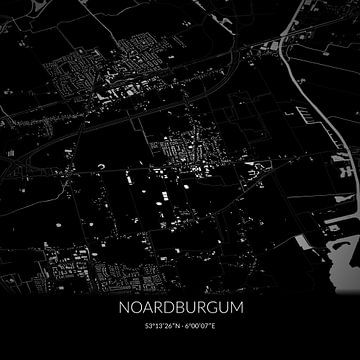 Zwart-witte landkaart van Noardburgum, Fryslan. van Rezona
