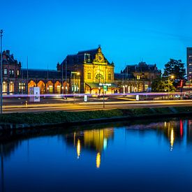 Central Station Groningen, Netherlands, at night (full colour) by Klaske Kuperus